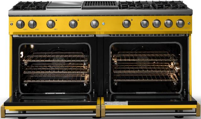Viking® 5 Series 60" Daffodil Pro Style Gas (NG) Range with Brushed Brass Trim-1
