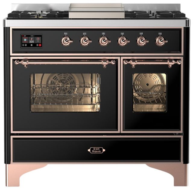 Ilve® Majestic III 40" Glossy Black Pro Style Dual Fuel Natural Gas Range with Triple Glass Door and Copper Trim-0