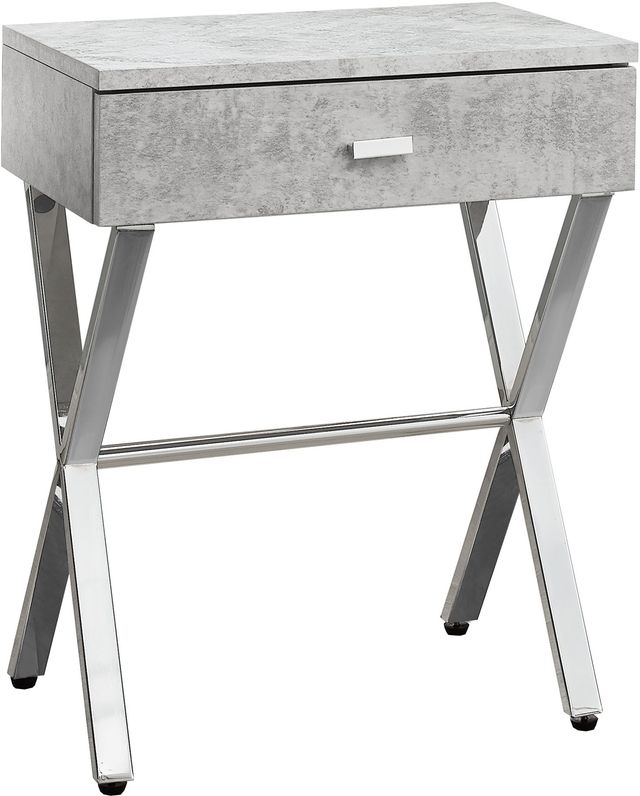 Monarch Specialties Inc. Grey Cement 24"H Accent Table with Chrome Metal Legs-0