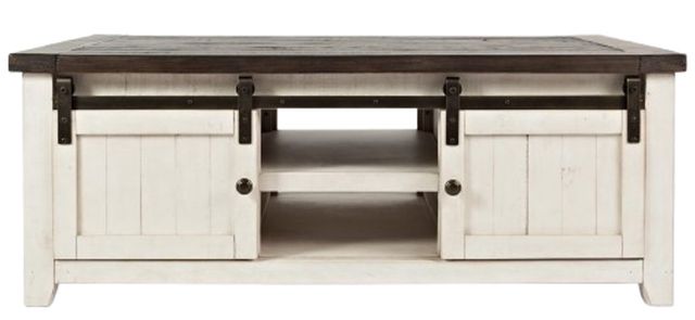 Jofran Inc. Madison County Barnwood Barn Door Cocktail Table with Vintage White Base-3