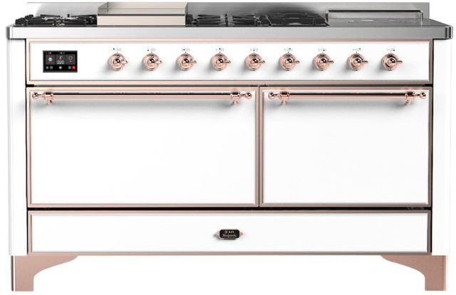 Ilve® Majestic III 60'' Custom Pro Style Dual Fuel Liquid Propane Range with Solid Door and Copper Trim-2