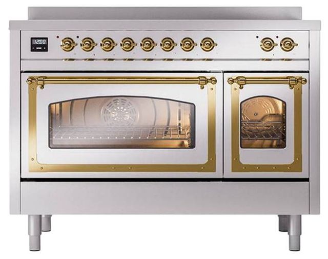 Ilve® Nostalgie II Noblesse 48'' Stainless Steel Pro Style Induction Range with Brass Trim-1