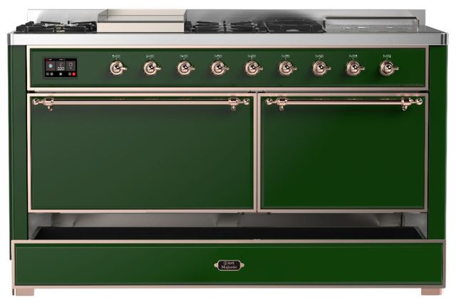 Ilve® Majestic III 60" Emerald Green Pro Style Dual Fuel Liquid Propane Range with Solid Door and Copper Trim-2