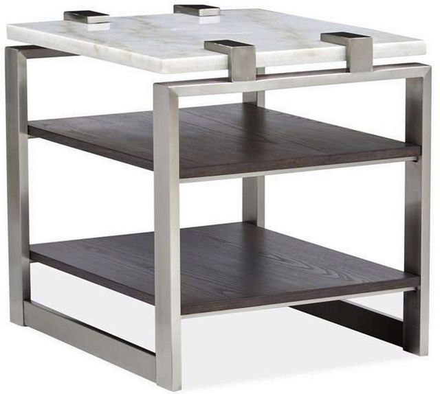 Magnussen Home® Paradox Pearl White Rectangular End Table with Platinum Frame -0