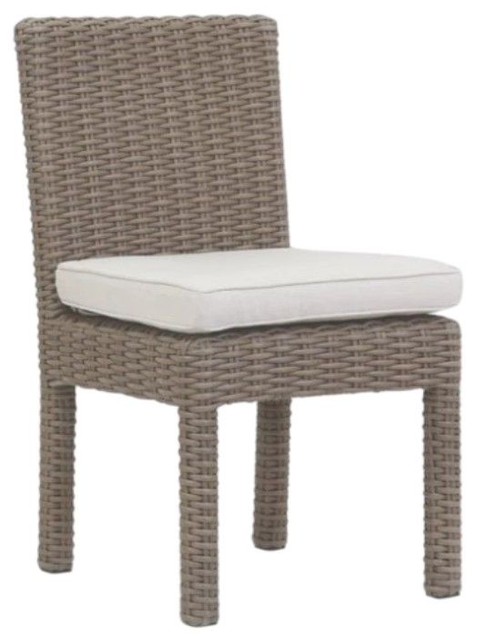 Sunset West Coronado Driftwood Resin Wicker Outdoor Dining Side Chair with Canvas Flax Cushion-0