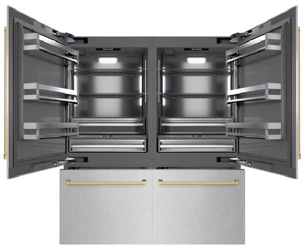 ZLINE Autograph Edition 72" 39.6 Cu. Ft. Satin Stainless Steel Built-In French Door Refrigerator with Graphite Gray Interior and Champagne Bronze Accents-1