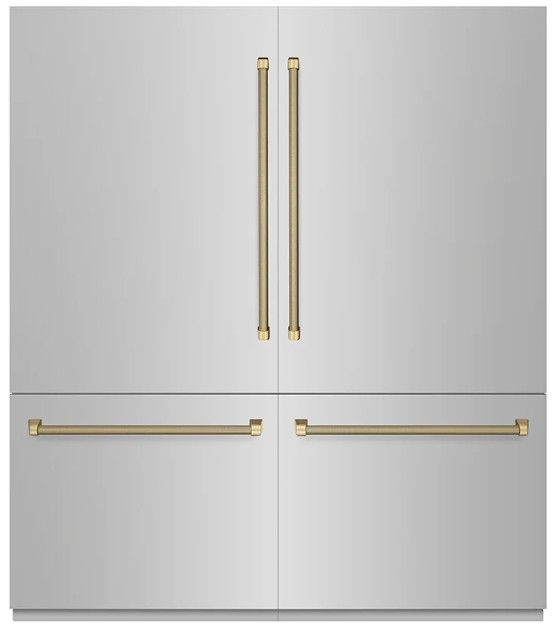 ZLINE Autograph Edition 72"  39.6 Cu. Ft. Stainless Steel with Graphite Gray Interior and Champagne Bronze Helix Handles French Door Built-In Bottom Freezer Refrigerator with Water Dispensers and Ice Makers -0