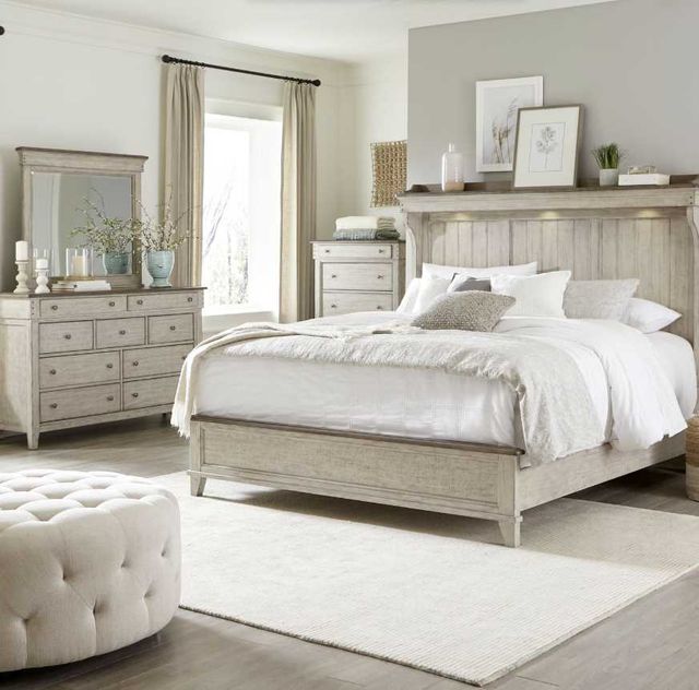 Liberty Furniture Ivy Hollow 4-Piece Dusty Taupe/Weathered Linen King Mantle Bedroom Set with Chest-1