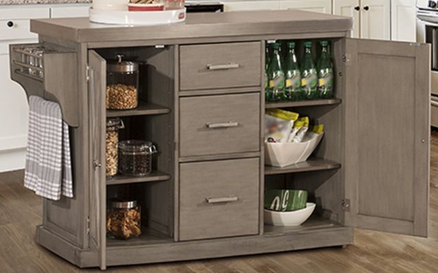 HH2 Home Brigham Distressed Gray Kitchen Island with Stainless Steel Top-4