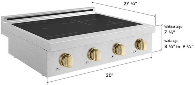 ZLINE Paramount 30" Satin Stainless Steel Induction Rangetop with 4-Element Cooktop and Champagne Bronze Accents-1
