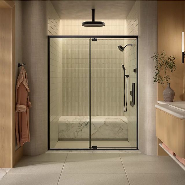 KOHLER Statement™ Vibrant Brushed Moderne Brass 76" x 54" - 60" Pivot Shower Door with Controlled Close®-2