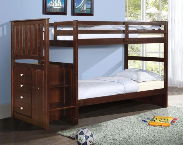 Donco Kids Mission Cappuccino Youth Twin/Twin Stairway Bunkbed-1