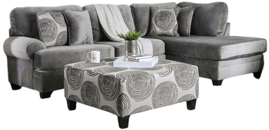 Furniture of America Bonaventura 2 Piece Gray Right Arm Facing Sofa Sectional and Chaise Parks Home Furnishings