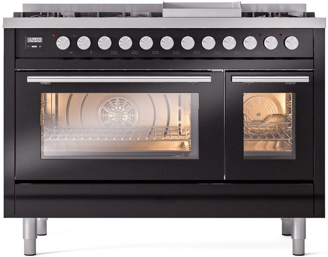 Ilve® Professional Plus II 48" Glossy Black Pro Style Dual Fuel Range-0