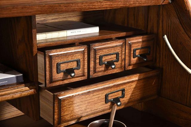 TEI Burnish Walnut Brown 54" Roll Top Secretary Desk-6