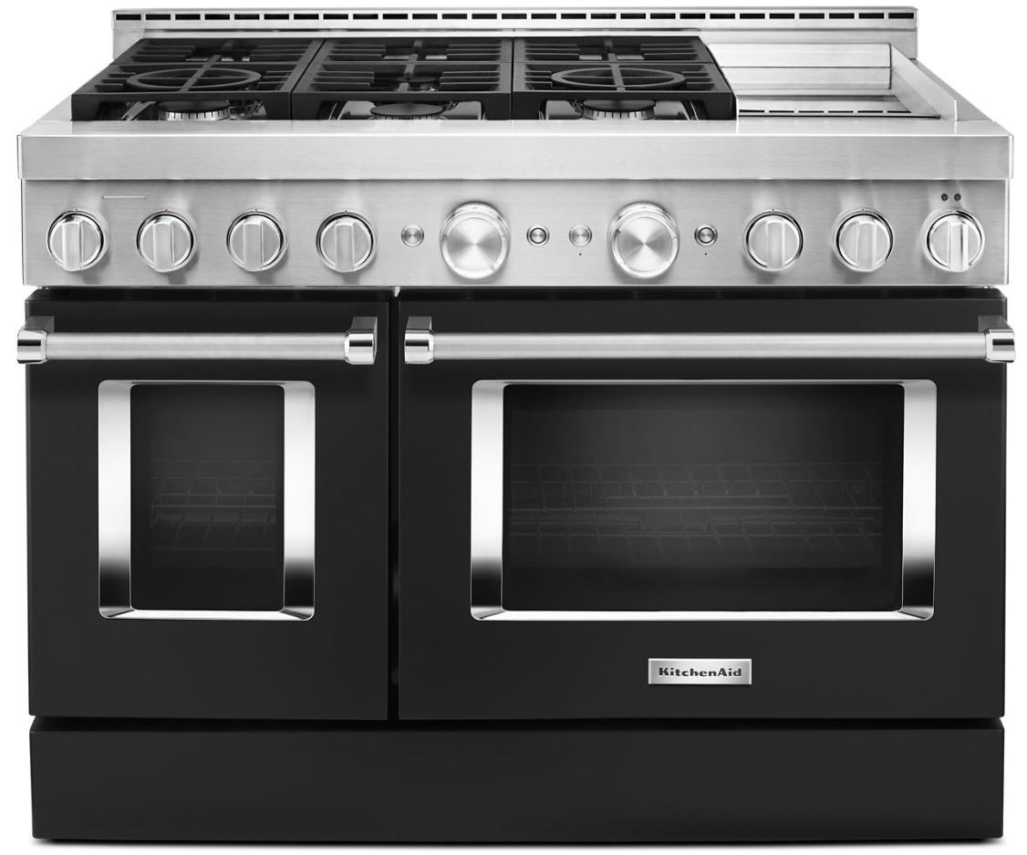 KitchenAid® 48" Imperial Black Smart Pro Style Gas Range with Griddle