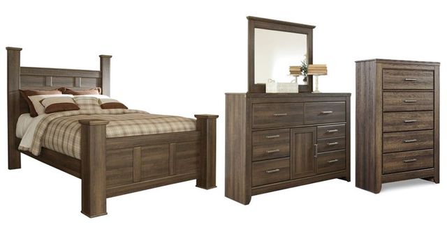Signature Design by Ashley® Juararo 4-Piece Dark Brown Queen Poster Bed Set