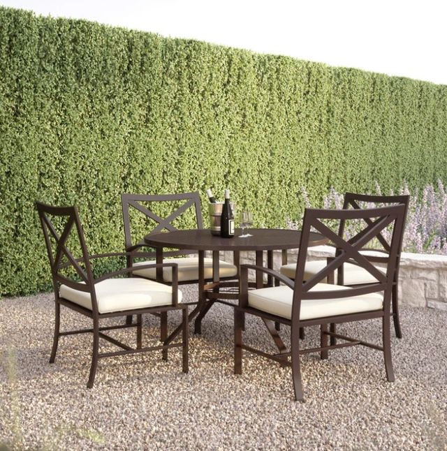 Sunset West La Jolla Espresso Aluminum Outdoor Dining Arm Chair with Canvas Flax Cushion-3