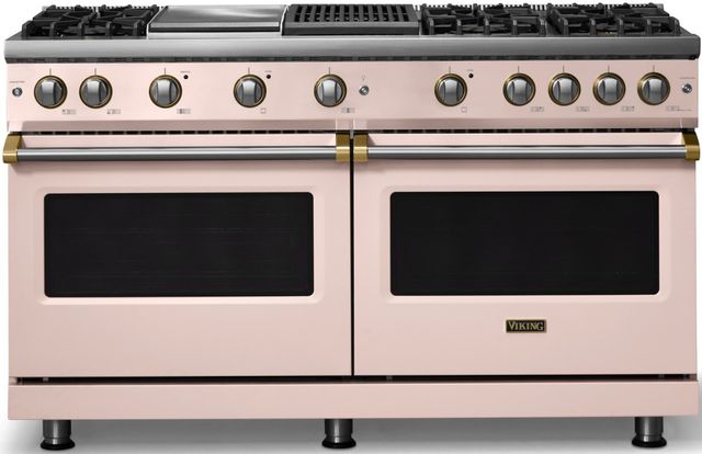 Viking® 5 Series 60" Blush Pro Style Gas (NG) Range with Brushed Brass Trim-0