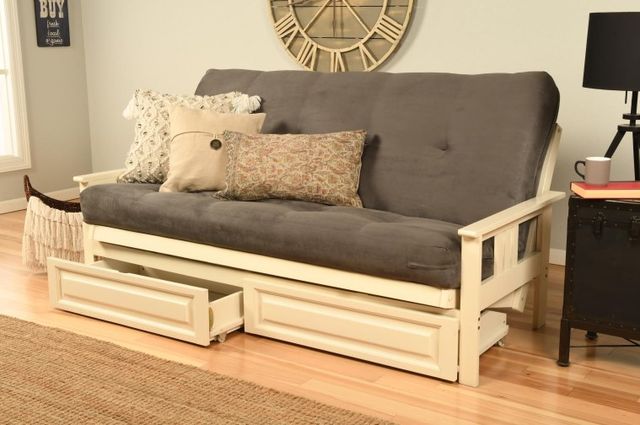 Kodiak Furniture Monterey Suede Gray/Antique White Full Storage Futon with Mattress-1