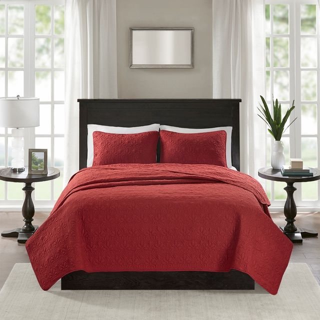 Olliix by Madison Park Red Twin/Twin XL Quebec Reversible Coverlet Set-0