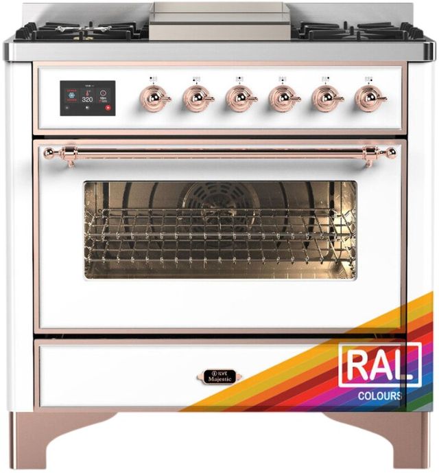 Ilve® Majestic III 36'' Custom Pro Style Dual Fuel Natural Gas Range with Triple Glass Door and Copper Trim-0