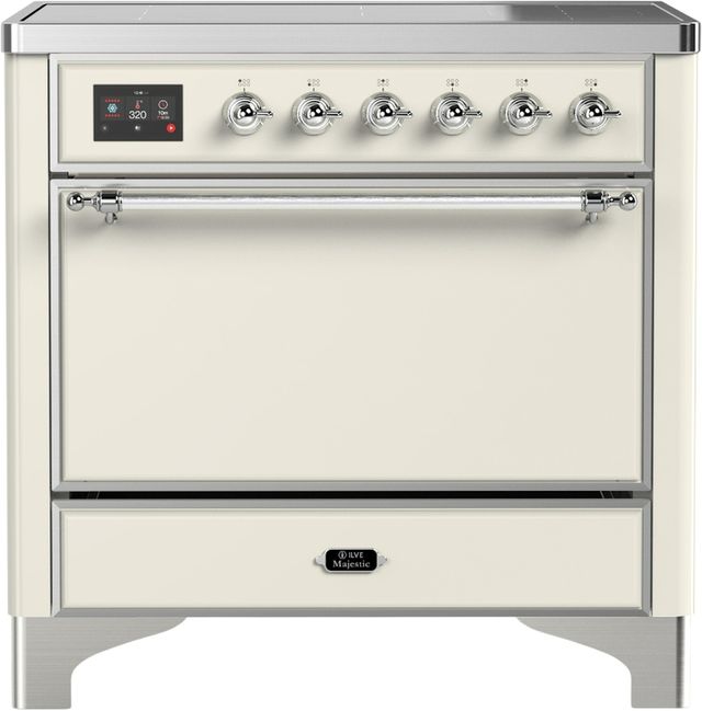 Ilve® Majestic III 36" Antique White Pro Style Induction Range with Solid Door and Chrome Trim-0