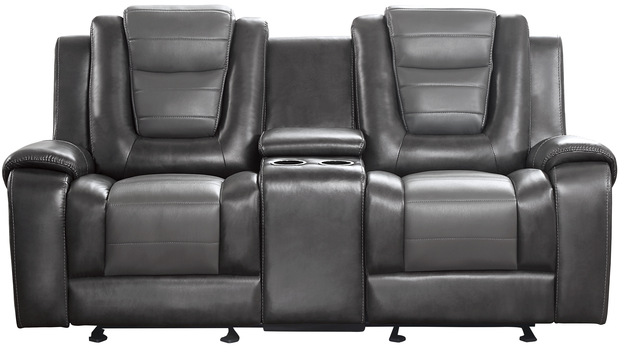 Homelegance® Briscoe Dark Gray/Light Gray Manual Double Reclining Glider Loveseat with Center Console-2
