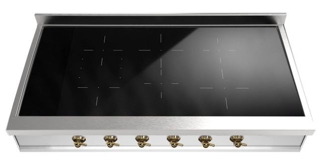 Ilve® Nostalgie II 48'' Stainless Steel Built-In Induction Rangetop with Brass Trim-0