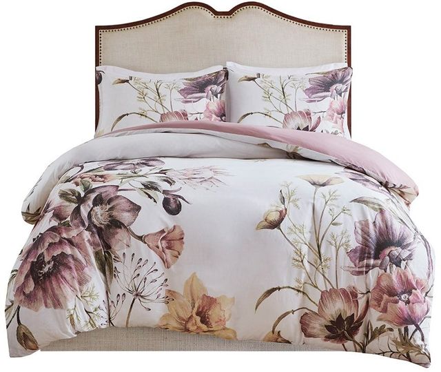 Olliix by Madison Park 3 Piece Blush Full/Queen Cassandra Cotton Printed Duvet Cover Set-0
