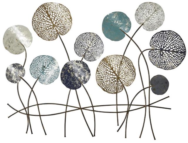 Deco Marche Blue Floral Cut-Out Wall Decor with Gold Foil Accents-0
