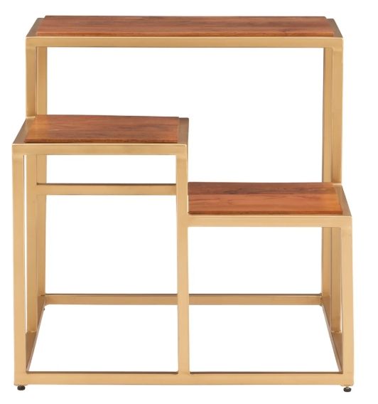 Powell® Cyndi Natural 3-Tiered Plant Stand Side Table with Gold Base-3