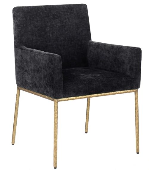 Meridian Furniture Reeves Black/Brushed Brass Chenille Upholstered Dining Arm Chair-0