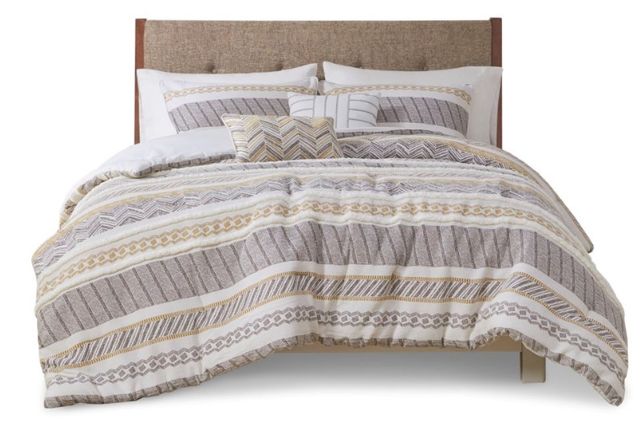 Olliix by Madison Park Newton 5 Piece Yellow and Charcoal Full/Queen Cotton Printed Comforter Set-0