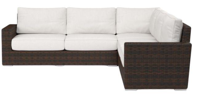 Sunset West Montecito 3-Piece Cognac Resin Wicker Outdoor Sectional with Canvas Flax Cushion-2