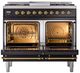 Ilve® Nostalgie II Noblesse 40'' Glossy Black Pro Style Dual Fuel Range with Brass Trim-1