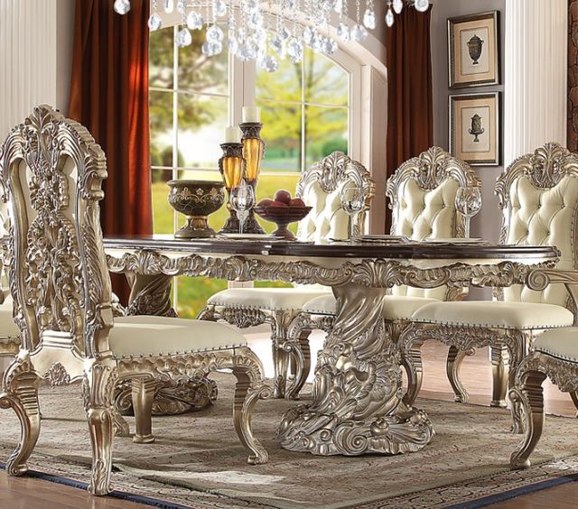Homey Design Metallic Silver Dining Table-1
