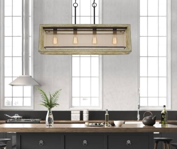 Cal® Lighting & Accessories Palencia 4-Light Distressed Oak Chandelier with Organza Shade-4
