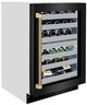 ZLINE Autograph Edition Touchstone 24 " 4.8 Cu. Ft. Black Stainless Steel Dual Zone 44 Bottle Wine Cooler with Glass Door and Polished Gold Helix Handle-3