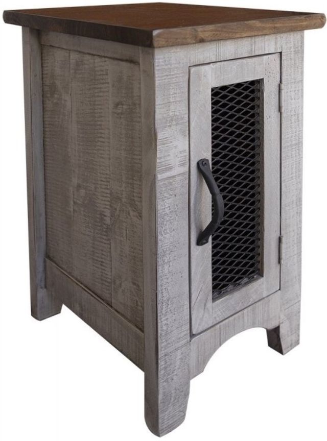 International Furniture Direct Pueblo Gray Chairside Table with Brown Top-0