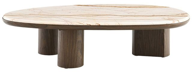 ACME Furniture Haidar Natural Marble Top Coffee Table with Brown Legs-3