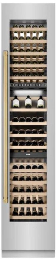 ZLINE Autograph Edition 18" 9.0 Cu. Ft. Triple Zone 68 Bottle Right Hinge Column Wine Cooler in Stainless Steel with Polished Gold Accents-3