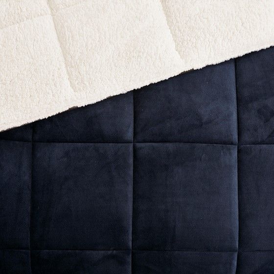 Olliix by Woolrich Alton Navy and Ivory Full/Queen Polyester Solid Velour to Berber Comforter Set-3