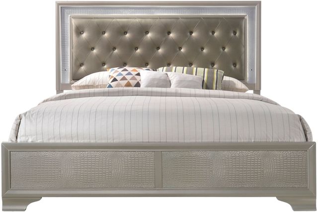 Crown Mark Lyssa King Modern Champagne Upholstered Panel Bed-2