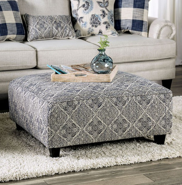 Furniture of America® Nash Ivory/Navy Ottoman-0