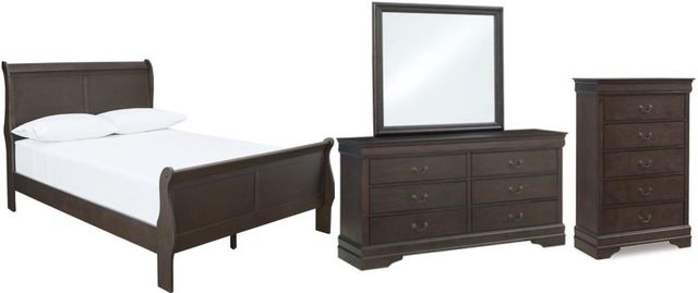 Signature Design by Ashley® Leewarden 4-Piece Dark Brown Full Sleigh Bed Set-0
