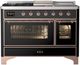 Ilve® Majestic III 48" Glossy Black Pro Style Dual Fuel Liquid Propane Range with 5 Black Brass Burners and Copper Trim-0