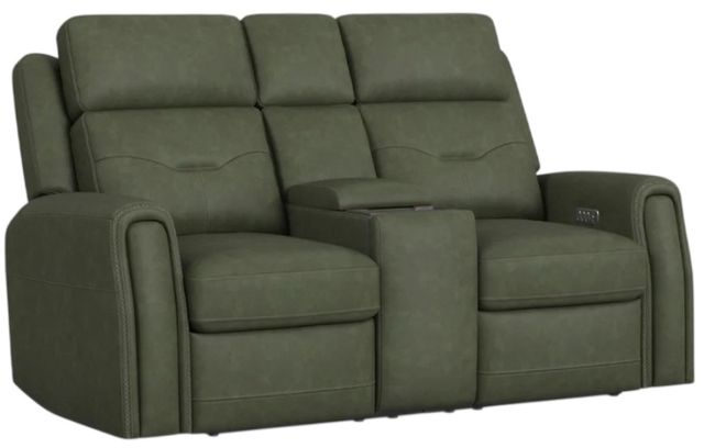 Flexsteel® Felix Forest Green Leather Power Reclining Loveseat with Console, Power Headrest and Lumbar-0