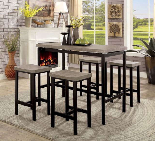 Furniture of America® Vilvoorde 5-Piece Black/Gray Counter Dining Table Set-1
