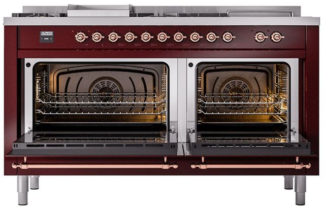 Ilve® Nostalgie II Series 60" Burgundy Pro Style Dual Fuel Range-1